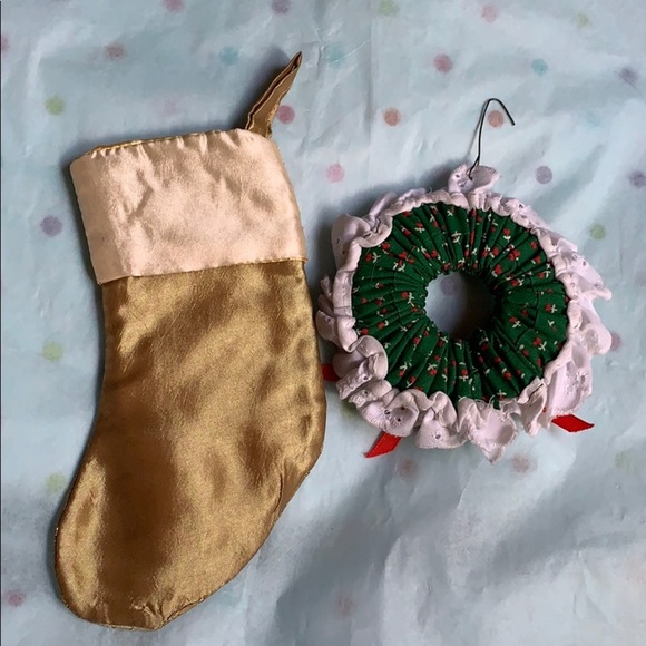 Lot of 2 Vintage Christmas Decor Wreath Stocking - Picture 5 of 8